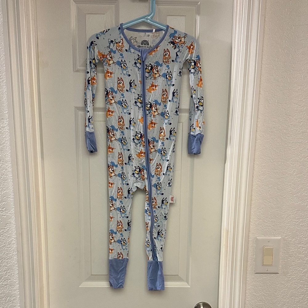 Adorable Blue Cartoon Print Kids Footie Pajamas